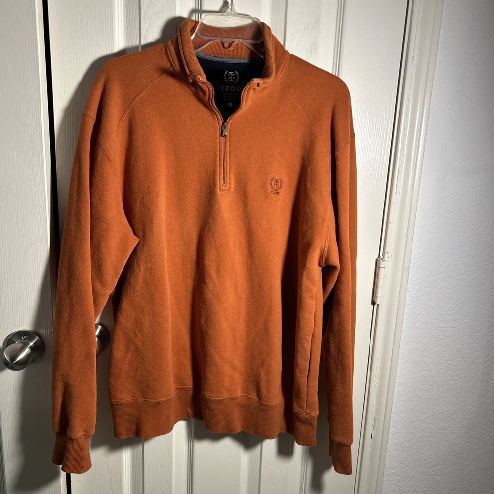 IZOD‎ Men's 1/4 Zip Orange Fleece Pullover Sweater Sweatshirt Long Sleeve Size L